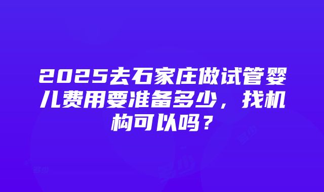 2025去石家庄做试管婴儿费用要准备多少，找机构可以吗？