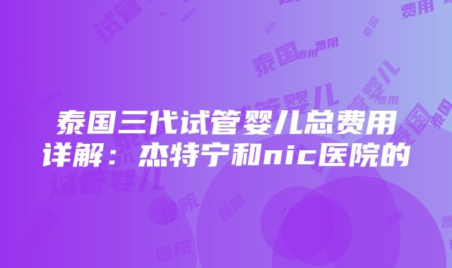 泰国三代试管婴儿总费用详解：杰特宁和nic医院的