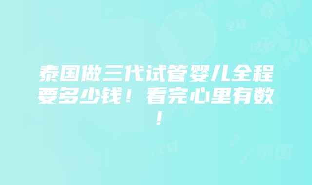 泰国做三代试管婴儿全程要多少钱！看完心里有数！