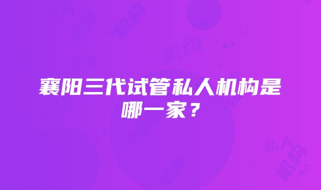 襄阳三代试管私人机构是哪一家？