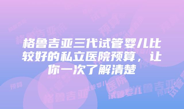 格鲁吉亚三代试管婴儿比较好的私立医院预算，让你一次了解清楚