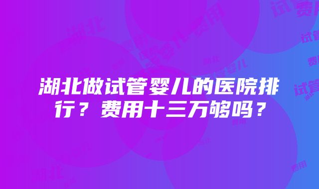 湖北做试管婴儿的医院排行？费用十三万够吗？