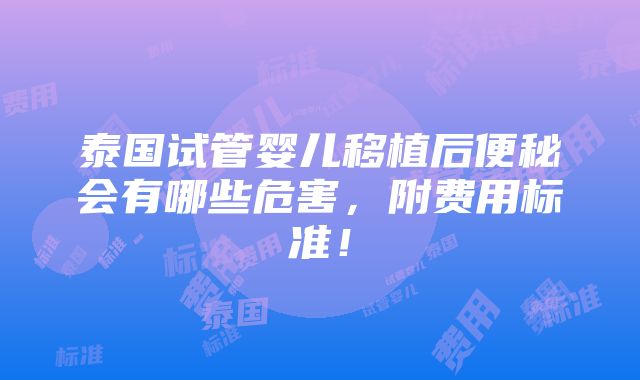 泰国试管婴儿移植后便秘会有哪些危害，附费用标准！