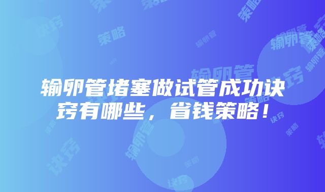 输卵管堵塞做试管成功诀窍有哪些，省钱策略！