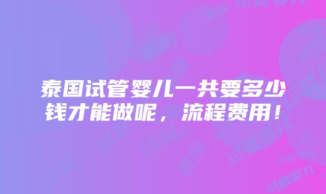 泰国试管婴儿一共要多少钱才能做呢，流程费用！