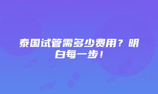 泰国试管需多少费用？明白每一步！