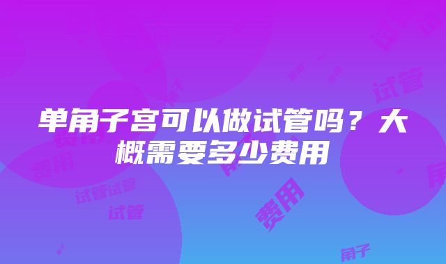 单角子宫可以做试管吗？大概需要多少费用