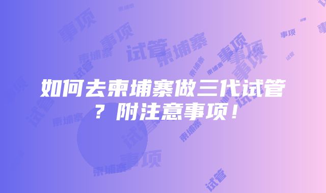 如何去柬埔寨做三代试管？附注意事项！