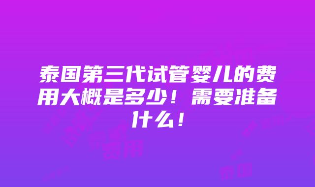 泰国第三代试管婴儿的费用大概是多少！需要准备什么！