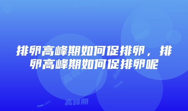 排卵高峰期如何促排卵，排卵高峰期如何促排卵呢