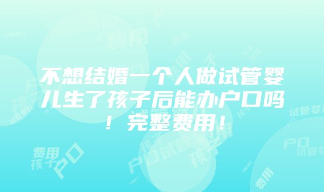 不想结婚一个人做试管婴儿生了孩子后能办户口吗！完整费用！