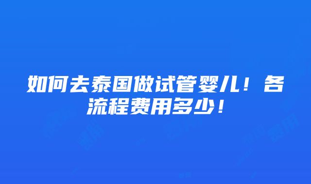 如何去泰国做试管婴儿！各流程费用多少！