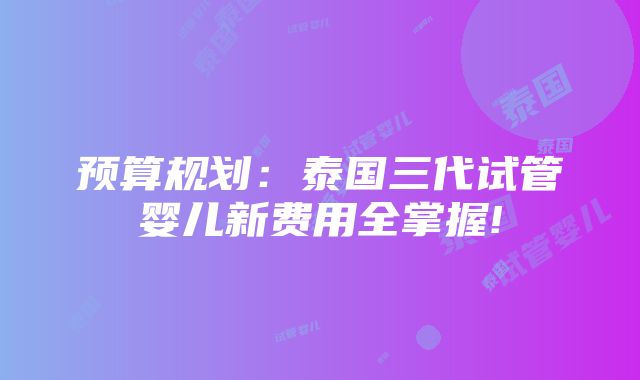 预算规划：泰国三代试管婴儿新费用全掌握!