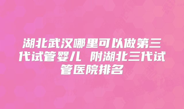 湖北武汉哪里可以做第三代试管婴儿 附湖北三代试管医院排名