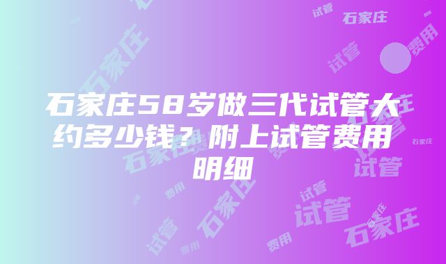 石家庄58岁做三代试管大约多少钱？附上试管费用明细