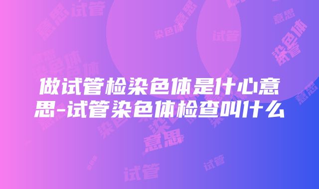 做试管检染色体是什心意思-试管染色体检查叫什么