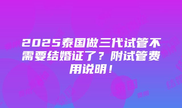 2025泰国做三代试管不需要结婚证了？附试管费用说明！