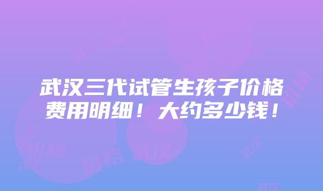 武汉三代试管生孩子价格费用明细！大约多少钱！