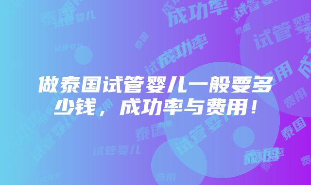 做泰国试管婴儿一般要多少钱，成功率与费用！