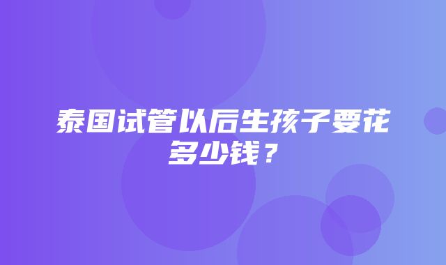 泰国试管以后生孩子要花多少钱？