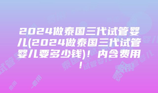 2024做泰国三代试管婴儿(2024做泰国三代试管婴儿要多少钱)！内含费用！