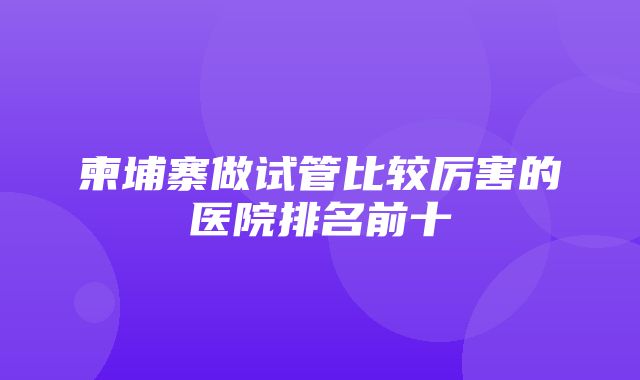 柬埔寨做试管比较厉害的医院排名前十