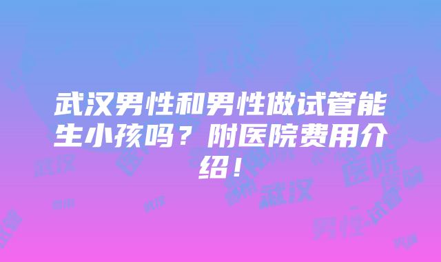 武汉男性和男性做试管能生小孩吗？附医院费用介绍！