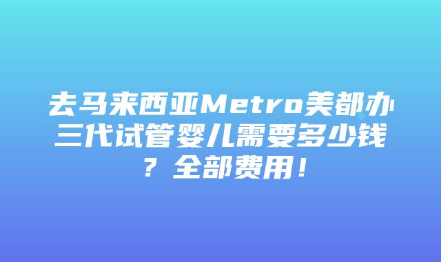 去马来西亚Metro美都办三代试管婴儿需要多少钱？全部费用！