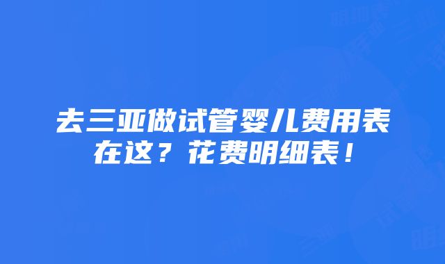 去三亚做试管婴儿费用表在这？花费明细表！