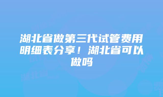 湖北省做第三代试管费用明细表分享！湖北省可以做吗