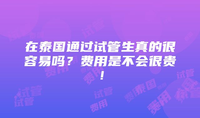 在泰国通过试管生真的很容易吗？费用是不会很贵！