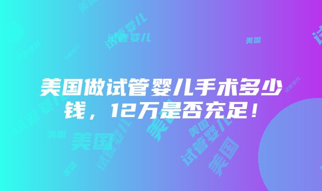 美国做试管婴儿手术多少钱，12万是否充足！