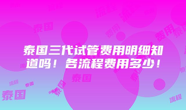 泰国三代试管费用明细知道吗！各流程费用多少！