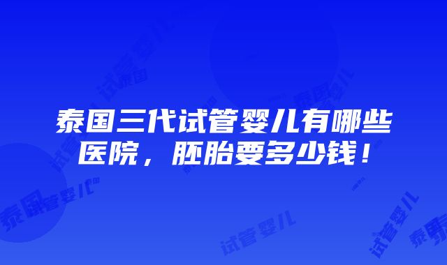 泰国三代试管婴儿有哪些医院，胚胎要多少钱！