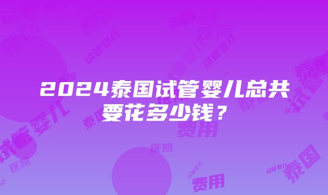 2024泰国试管婴儿总共要花多少钱？