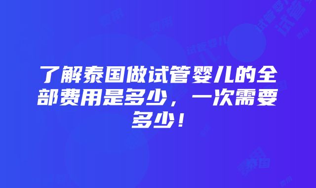 了解泰国做试管婴儿的全部费用是多少，一次需要多少！