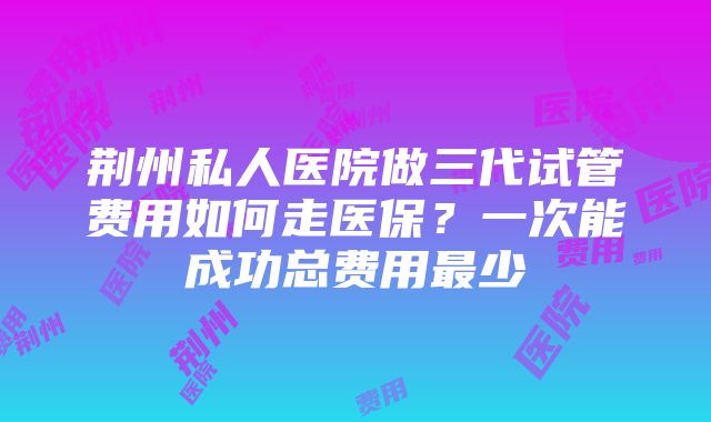 荆州私人医院做三代试管费用如何走医保？一次能成功总费用最少