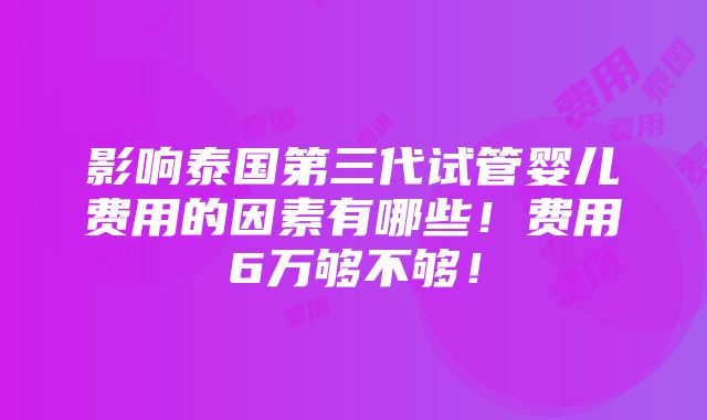 影响泰国第三代试管婴儿费用的因素有哪些！费用6万够不够！