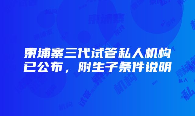 柬埔寨三代试管私人机构已公布，附生子条件说明