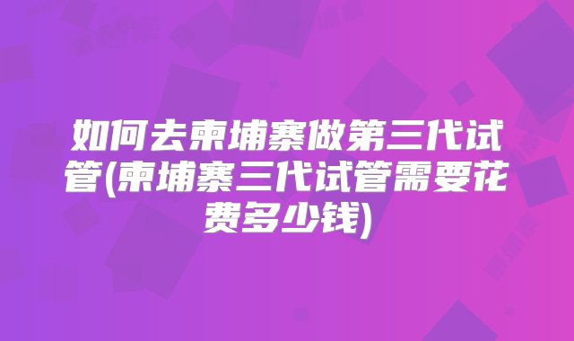 如何去柬埔寨做第三代试管(柬埔寨三代试管需要花费多少钱)