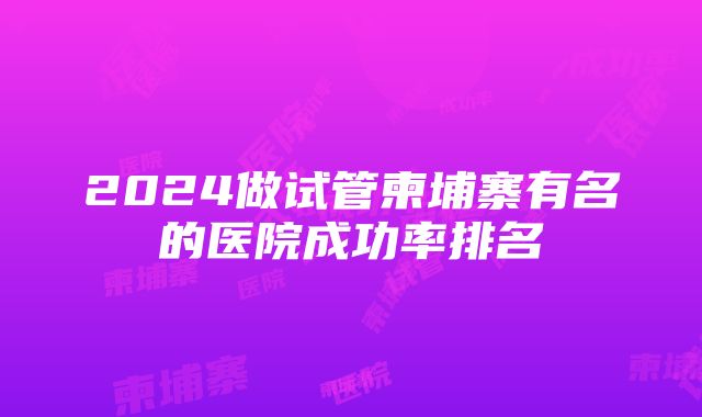 2024做试管柬埔寨有名的医院成功率排名