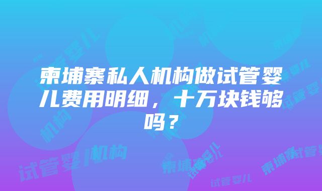 柬埔寨私人机构做试管婴儿费用明细，十万块钱够吗？