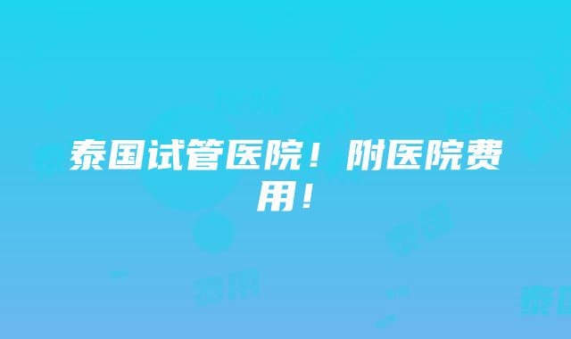 泰国试管医院！附医院费用！