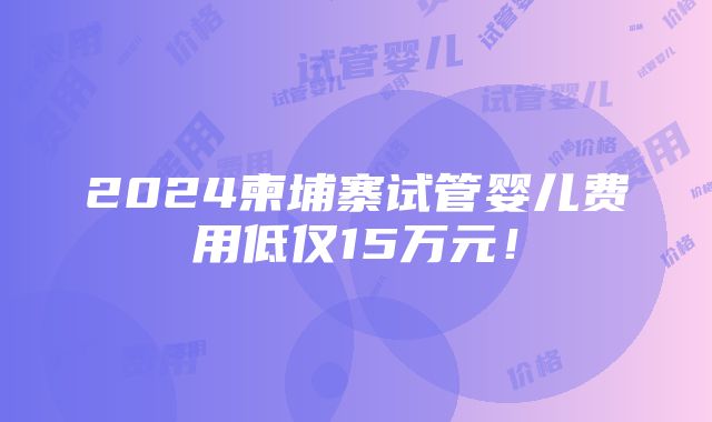 2024柬埔寨试管婴儿费用低仅15万元！