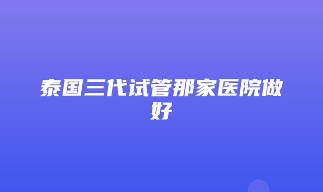 泰国三代试管那家医院做好