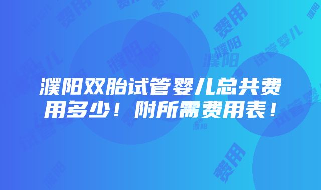 濮阳双胎试管婴儿总共费用多少！附所需费用表！