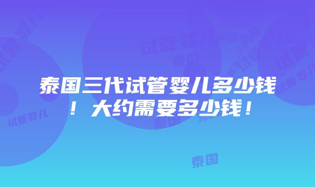 泰国三代试管婴儿多少钱！大约需要多少钱！