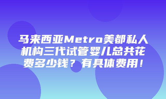 马来西亚Metro美都私人机构三代试管婴儿总共花费多少钱？有具体费用！