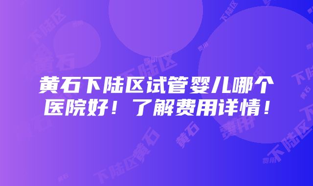 黄石下陆区试管婴儿哪个医院好！了解费用详情！