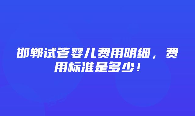 邯郸试管婴儿费用明细，费用标准是多少！